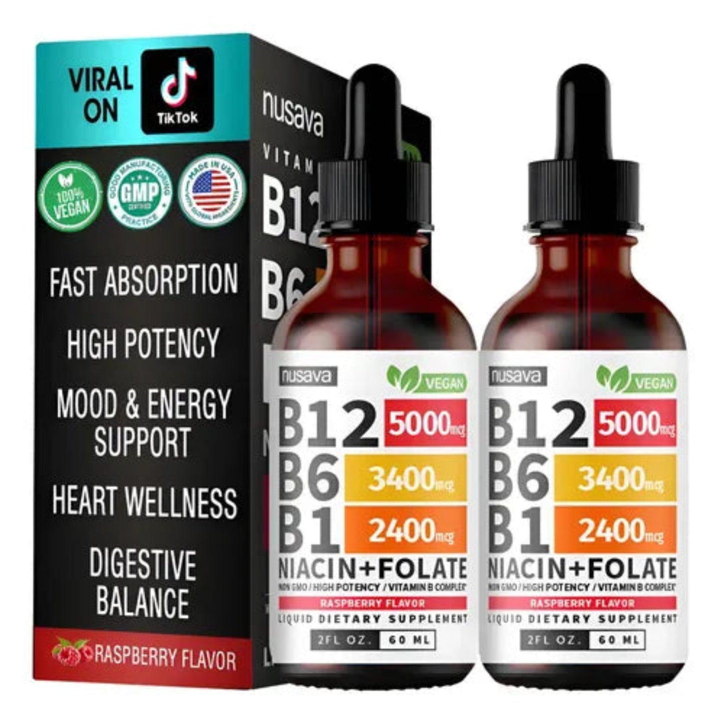 Gotas Vitamina B12 5 en 1 Sabor Frambuesa 60 ML 2x1